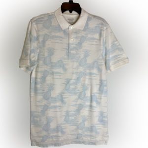 Merona Shirt Men’s Small Cream Blue Pineapple Print Classic Fit Polo